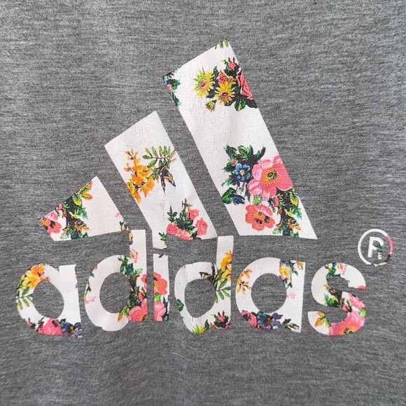 Adidas Climalite Ultimate Tank Scoop Neck Racerback Grey White Floral Tank Top - Picture 4 of 5